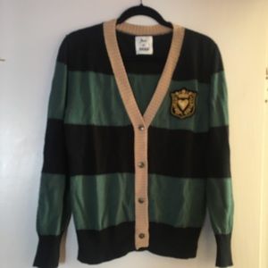 Green and Black Striped Cardigan
